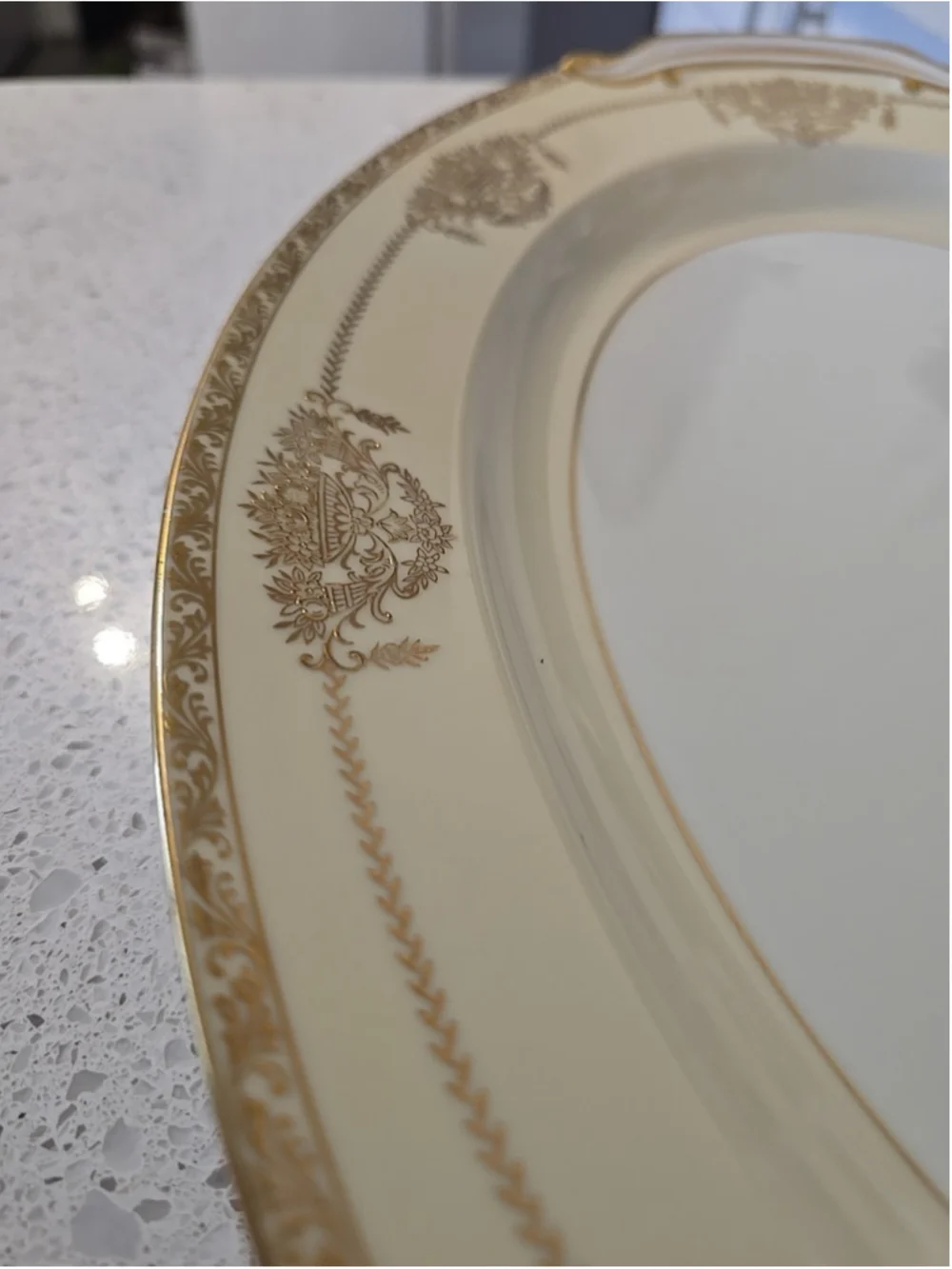 Noritake China Large 16” Serving Dish Oval Platter Penelope Gold & white